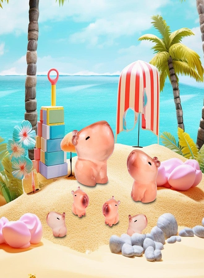 HOMICO Luminous Capybara Family Figurines 6 Pieces Mini Animals for Crafts Dollhouse Mini Resin Capybara for Dollhouse Fairy Garden Outdoor Decor Cake Toppers Decor - Image 4